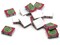 15 20mm Pink and Green Beads Wooden Rectangle Happy Face Beads - Two Hole Emoji Beads